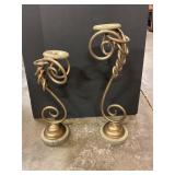 Gold tone heavy metal candle holders 17ï¿½&19ï¿½