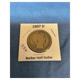 1907-D Barber Silver Half Dollar