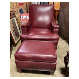 Burgundy leather like reclining chair w/ ottoman