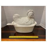 Ceramic rooster soup tureen with ladle
