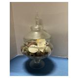 Clear glass pedestal apothecary jar W/ shells 15ï¿½
