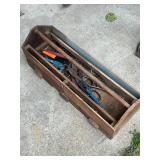 Wooden tool box with tools