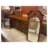 Dresser w/ hanging mirrors & queen bed frame