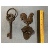 Cast Iron Rooster Bottle Opener/ Cast Key on Ring