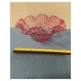 Vintage pink ruffled glass boat
