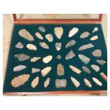 Native American Arrowheads in Display case w/ key