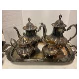 Silverplate tea set on tray
