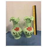 Flowered hand-painted vases