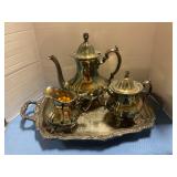 Silverplate tea set with tray