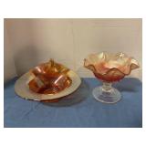 Vintage glass pedestal compote & footed bowl