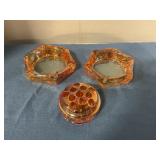 marigold glass ashtrays & flower frog