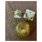 Vintage brass evening bag w/ring and bracelet