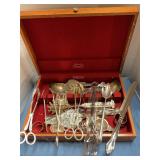 Silver-plated serving  utensils in wood case