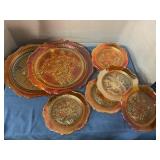 Marigold iridescent carnival glass plates