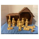 Hand-carved wooden nativity set