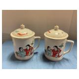 Porcelain mugs with lids