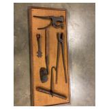 Framed collection of antique hand tools 41ï¿½x16ï¿½