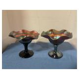 Vintage Northwood Carnival glass footed compotes