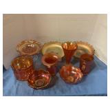 Assorted Marigold glass bowls, vase & mug