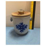 Stoneware crock with blue flowers