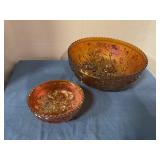 Carnival glass rose designed bowls