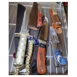 SURVIVAL KNIFE, AND ASSORTED SHEATHED KNIVES SURVIVAL KNIFE, AND ASSORTED SHEATHED KNIVES