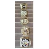 5 COMMEMORATIVE  SPORTS RINGS 5 COMMEMORATIVE  SPORTS RINGS