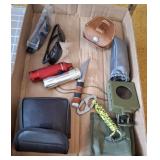 ASSORTED KNIVES, COMPASS, LIGHTS AND GLASSES ASSORTED KNIVES, COMPASS, LIGHTS AND GLASSES