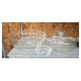 LARGE GLASS BOWL, COVERED CAKE AND FOSTORIA
