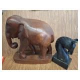STONE HORSE HEAD, WOOD ELEPHANT