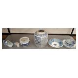 BLUE AND WHITE DECOR, PLANTERS, PLATES, MISC