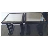 PR BLACK LACQUERED END TABLES W/ MIRRORED TOPS
