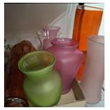 ASSORTED COLORED GLASS VASES