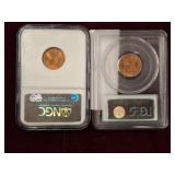 2- GRADED 1950-S WHEAT PENNIES