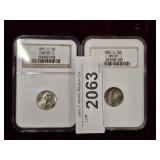 2- GRADED 1950-S ROOSEVELT DIMES