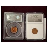2- GRADED 1950 S,D WHEAT PENNIES