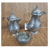 ANTIQUE ROCOCO STYLE PEWTER CHOCOLATE/TEA SET