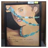 GIRL W/ NECKLACE SIGNED ART IN FRAME