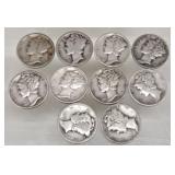 10 MERCURY SILVER DIMES