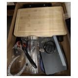 CUTTING BOARD AND ASSORTED KITCHENWARES
