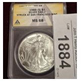 GRADED 1986 S AMERICAN SILVER EAGLE