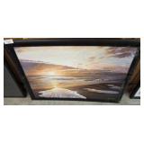 FRAMED SUNRISE OCEAN SCENE ON BOARD-SIGNED
