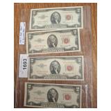 FOUR $2 RED SEALS, 1953