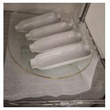GLASS PLATTERS, CORN PLATES, MISC