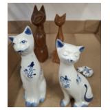 CERAMIC AND WOODEN CAT FIGURINES