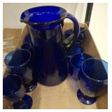 COBALT BLUE PITCHER AND GLASSES