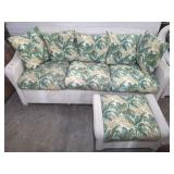 LLOYD LOOM WICKER 3 CUSHION SOFA W/ OTTOMAN