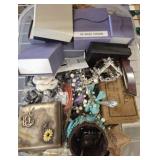 COSTUME JEWELRY, ANTIQUE CIGARETTE CASE, BOXES