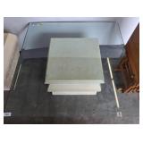BEVELED GLASS TOP TABLE W/ CHALK TYPE BASE