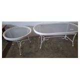 2 PC PATIO TABLES GLASS TOP METAL BASE